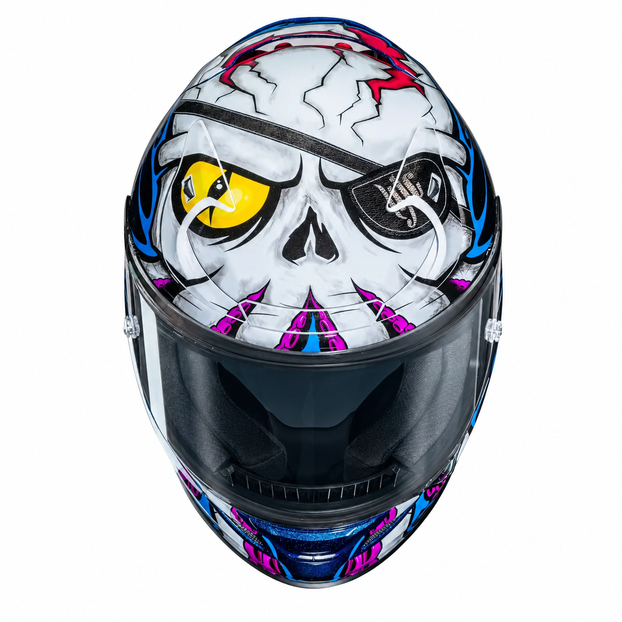 HJC RPHA 12 Kraken Blue / Purple / White, alternate full-face motorcycle helmet angle on white background