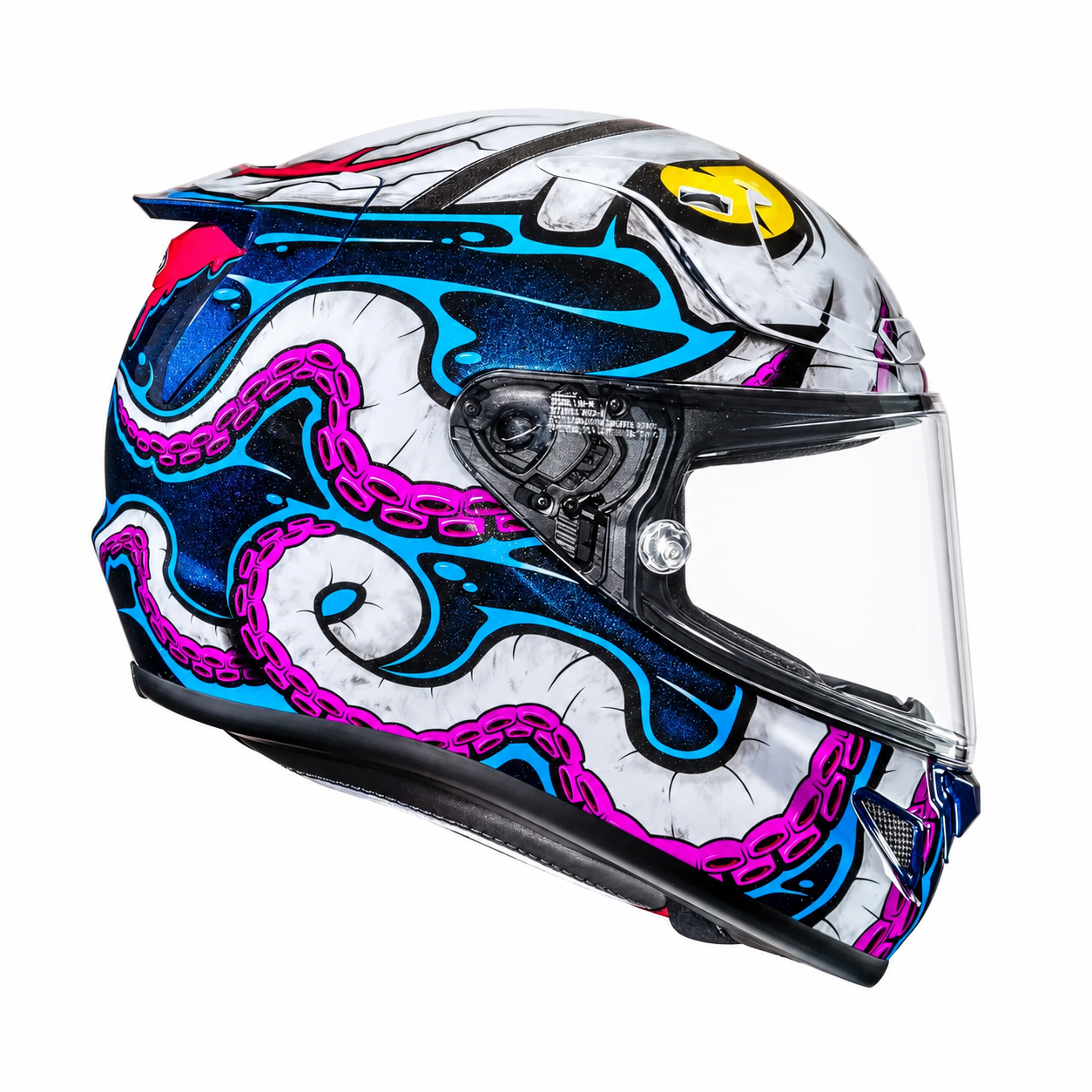 HJC RPHA 12 Kraken Blue / Purple / White, alternate full-face motorcycle helmet angle on white background