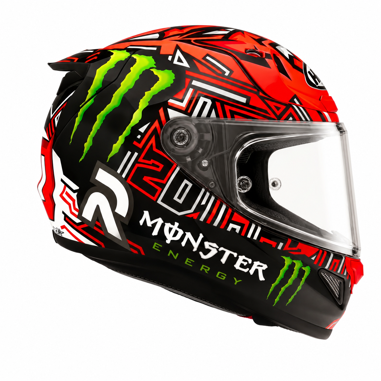 HJC RPHA 12 Quartararo Edition 2025 MC1 Black / Red, alternate full-face motorcycle helmet angle on white background