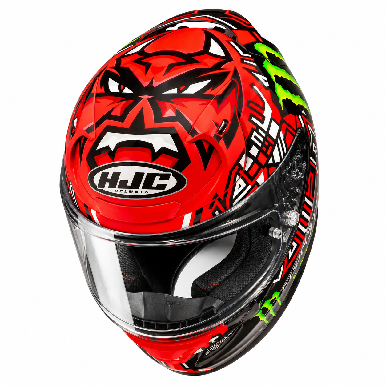 HJC RPHA 12 Quartararo Edition 2025 MC1 Black / Red, alternate full-face motorcycle helmet angle on white background