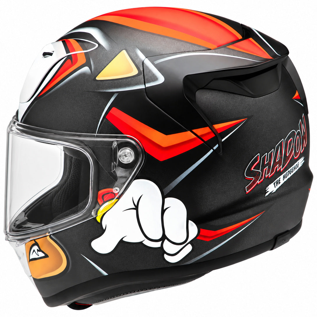 HJC RPHA 12 Shadow The Hedgehog MC1SF Red, alternate full-face motorcycle helmet angle on white background