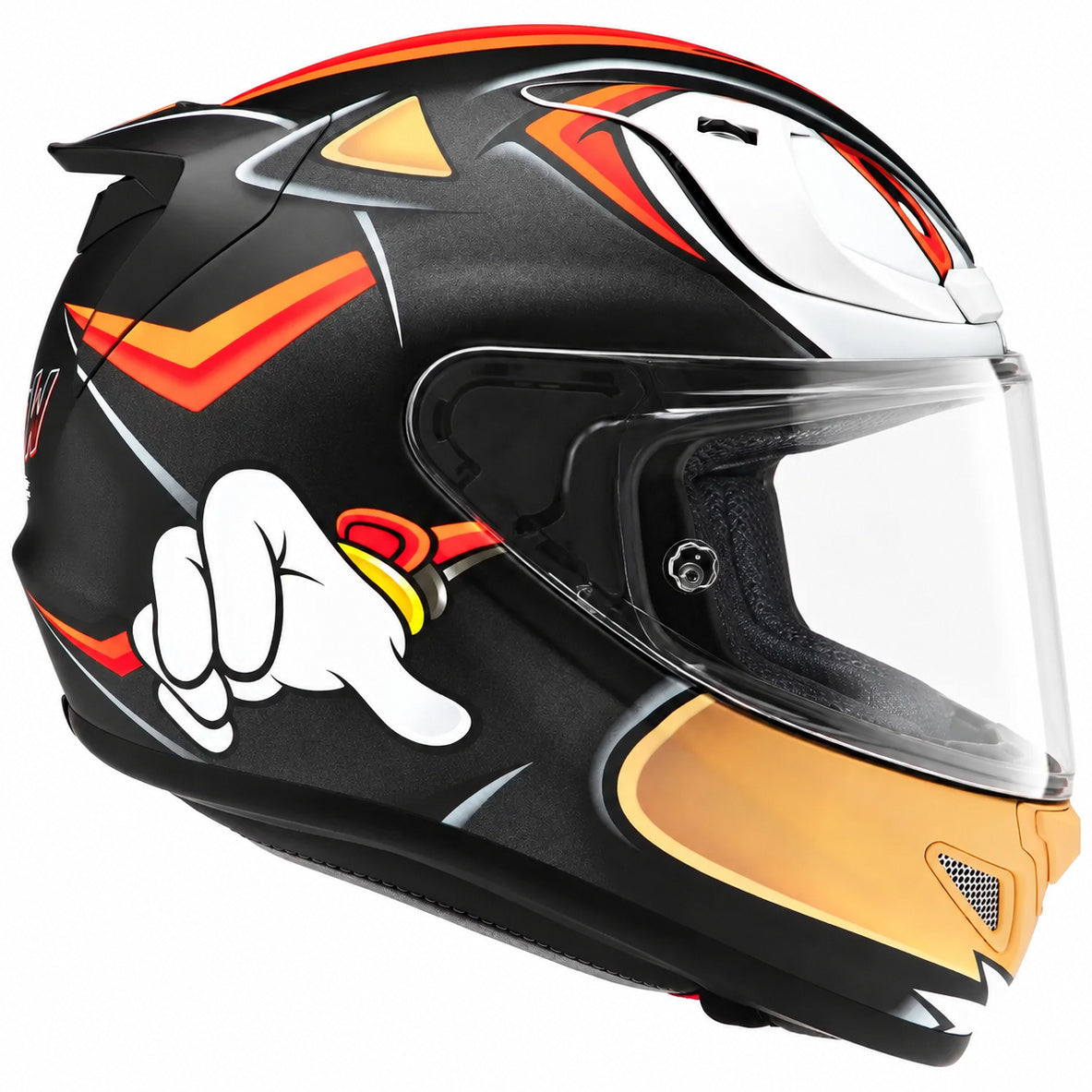 HJC RPHA 12 Shadow The Hedgehog MC1SF Red, alternate full-face motorcycle helmet angle on white background
