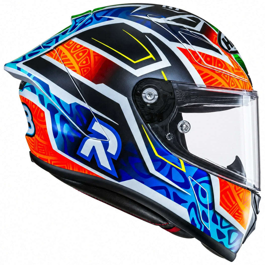 HJC RPHA 1 Binder Replica MC27SF Blue / Orange, rear-right view on white background