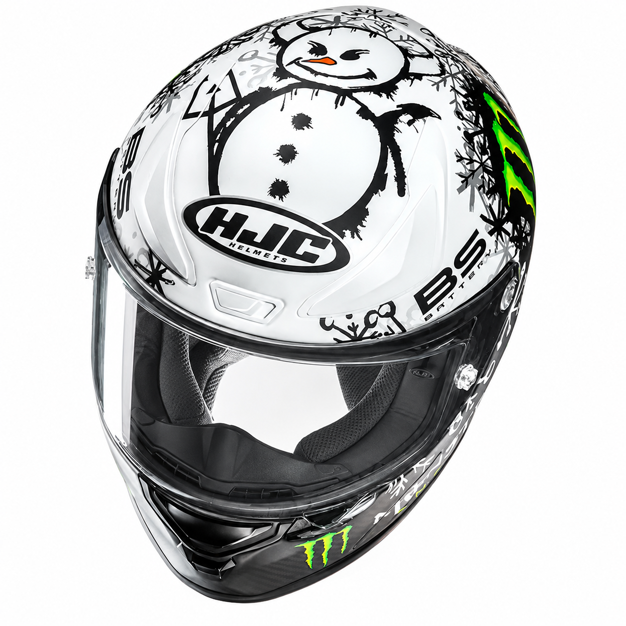 HJC RPHA 1 V2 Carbon Snow Diablo MC10SF Carbon, alternate full-face motorcycle helmet angle on white background