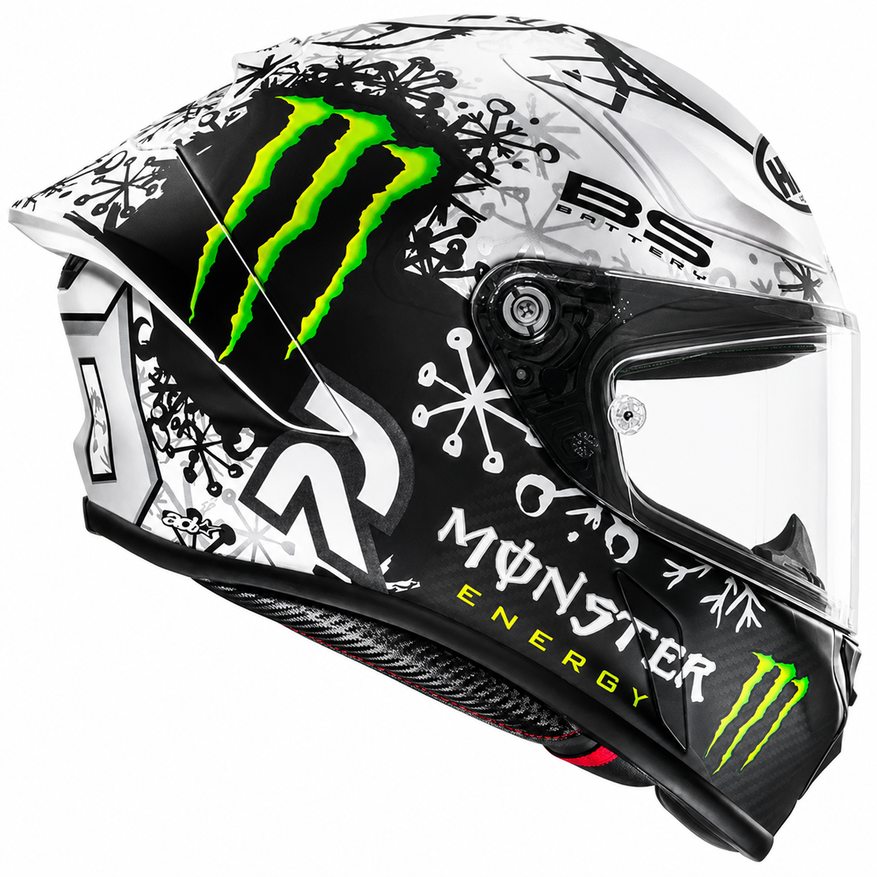 HJC RPHA 1 V2 Carbon Snow Diablo MC10SF Carbon, alternate full-face motorcycle helmet angle on white background
