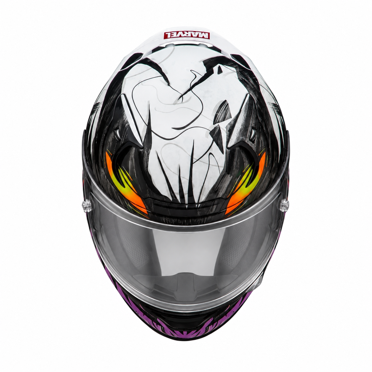 HJC RPHA 12 Anti Venom 2 MC8 Black / White / Purple, alternate full-face motorcycle helmet angle on white background