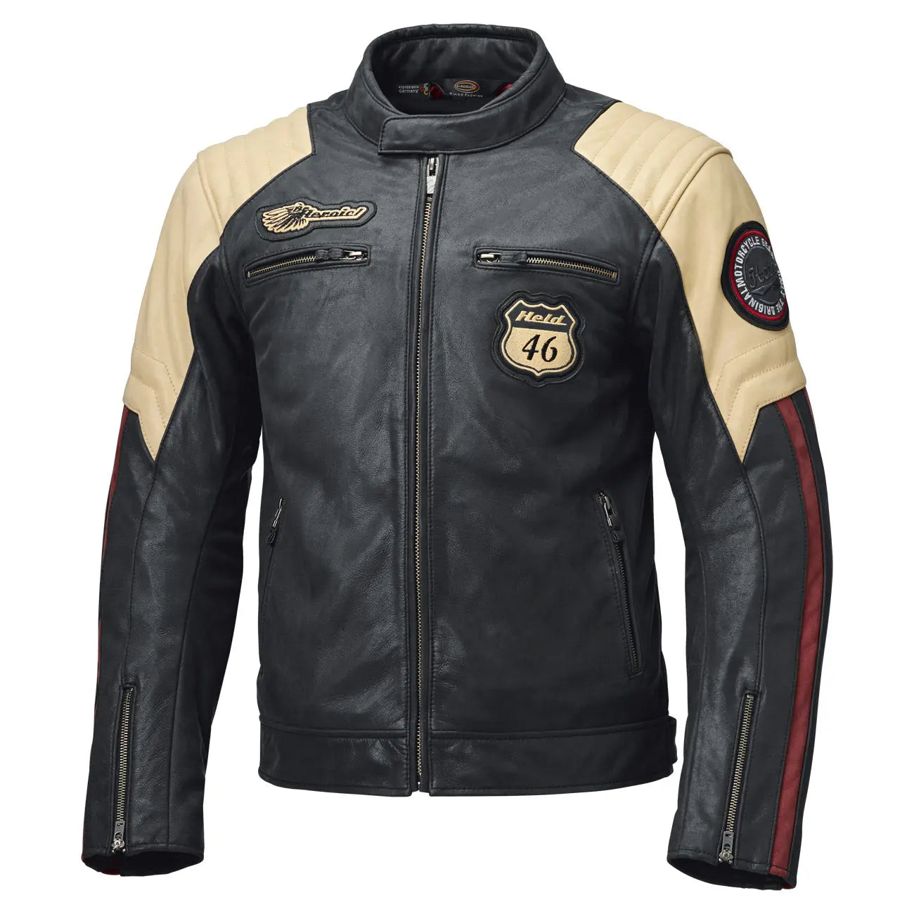 Held Baker 2 Leather Jacket Blue / Beige / Burgundy - FREE UK Shipping, FREE 365 Day Returns | Moto Central