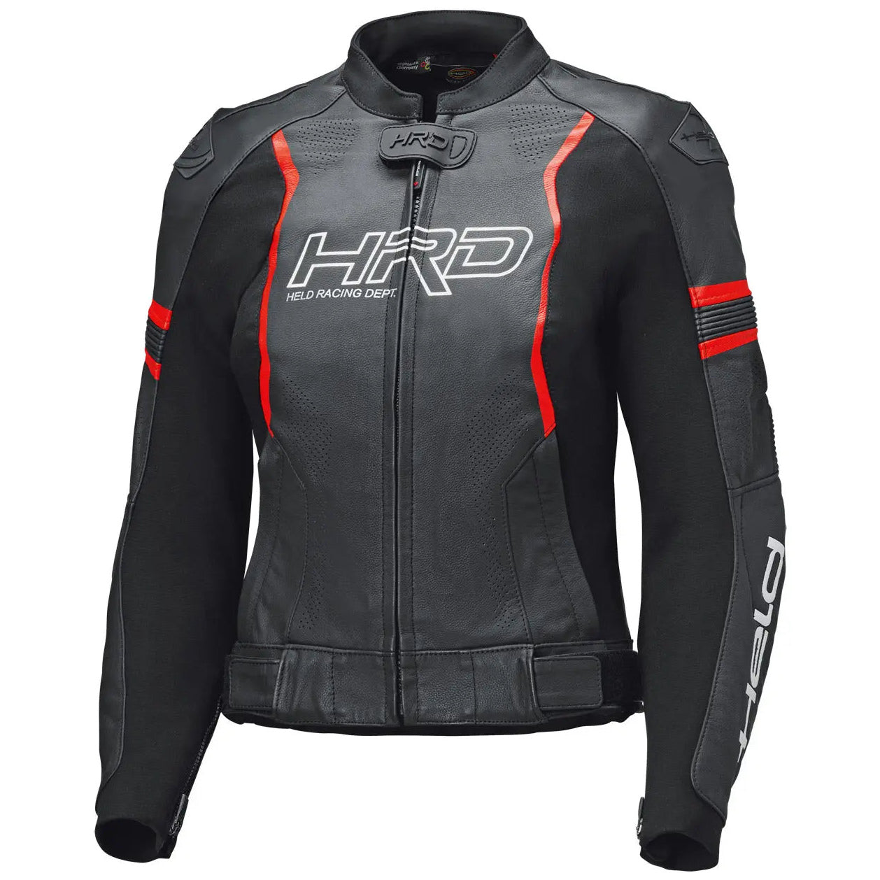 Held Street Rocket 4 Top Ladies Leather Jacket Black / Neon Red motorcycle jacket, front view