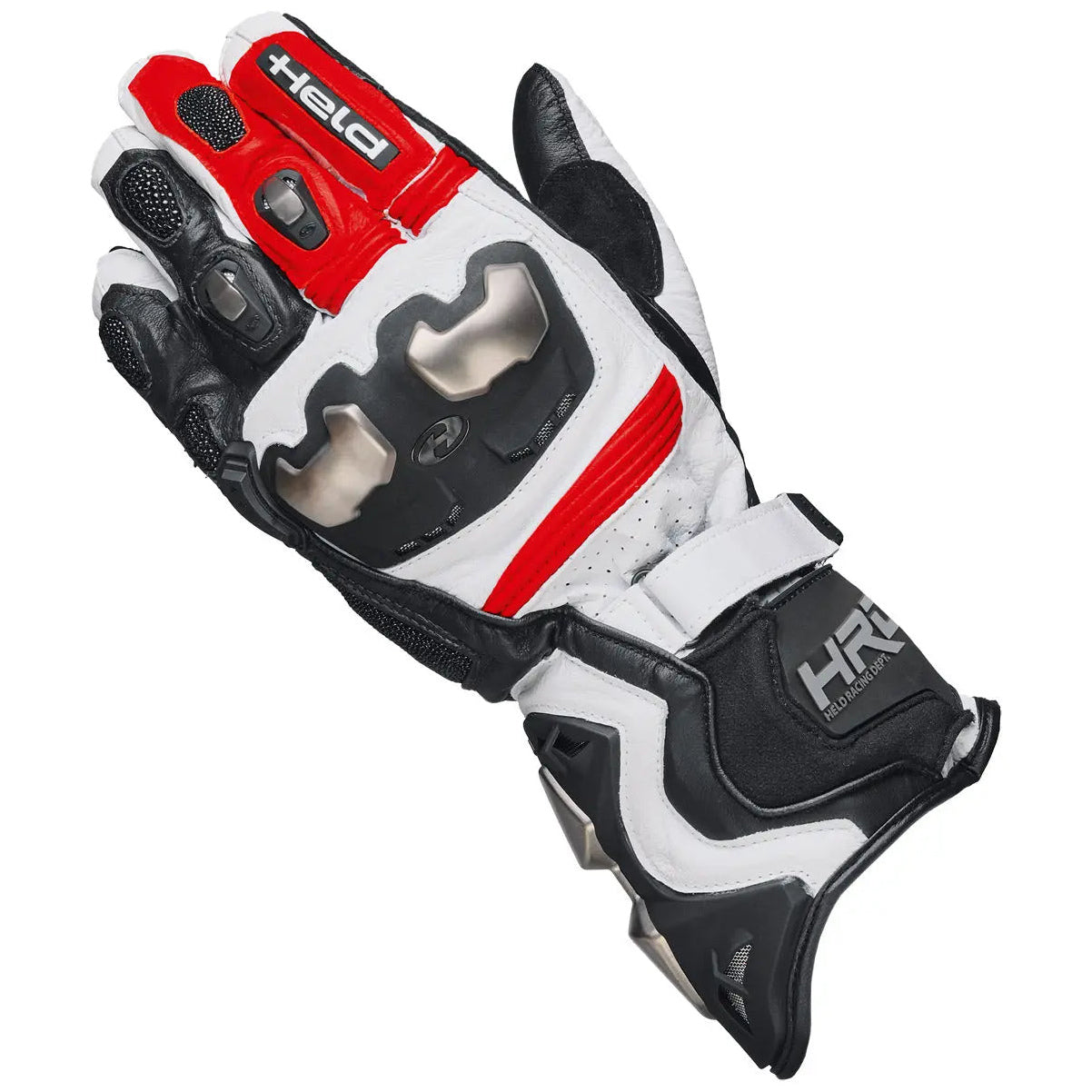 Held Titan XR2 Leather Gloves Black / White / Red motorcycle glove, back-of-hand view
