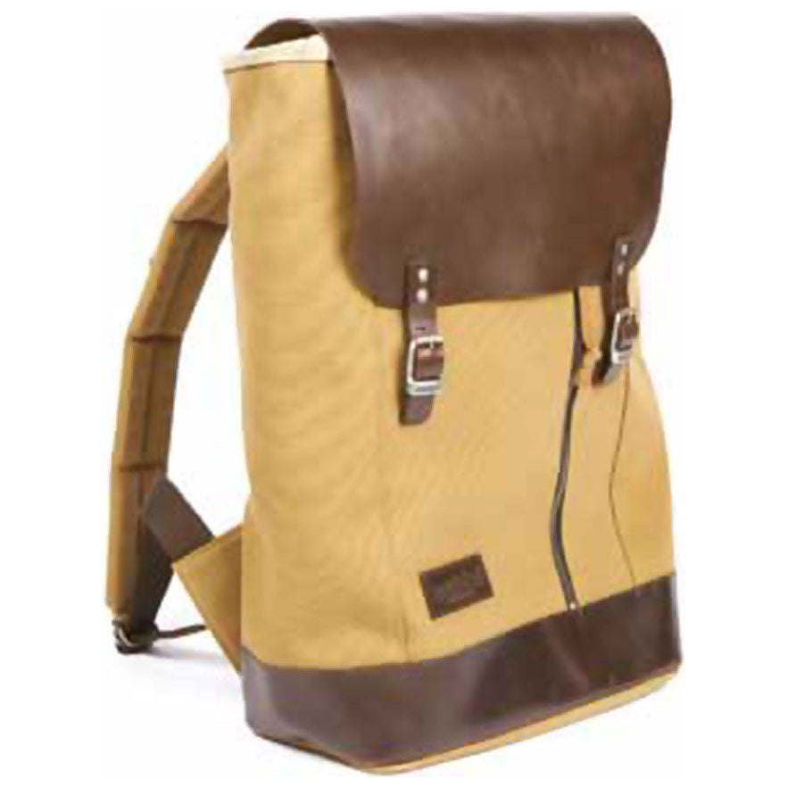Helstons Canvas Leather Backpack Beige / Brown front three-quarter view