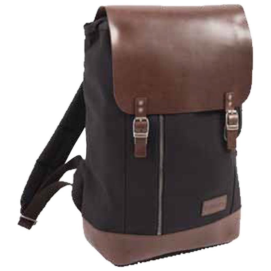Helstons Canvas Leather Backpack Black / Brown front three-quarter view