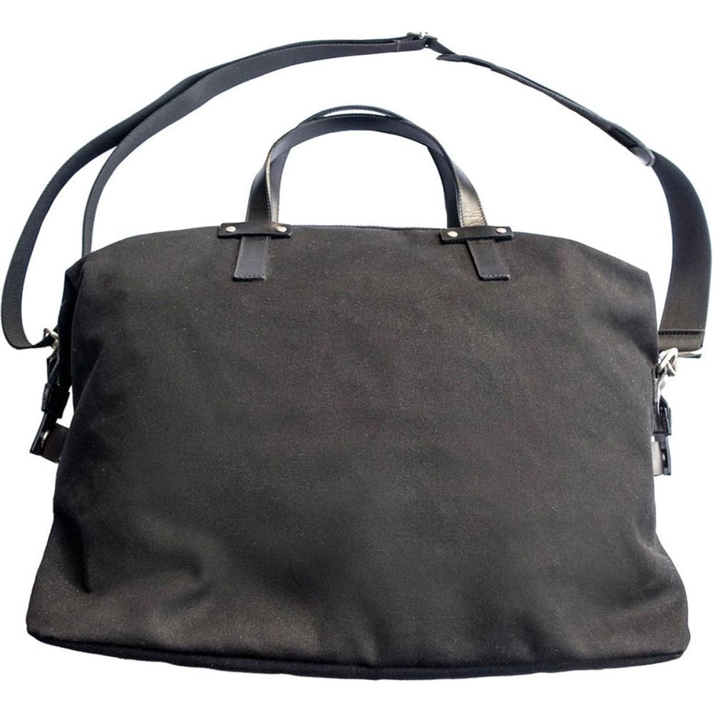 Helstons Weekend Canvas Medium Leather Bag Black