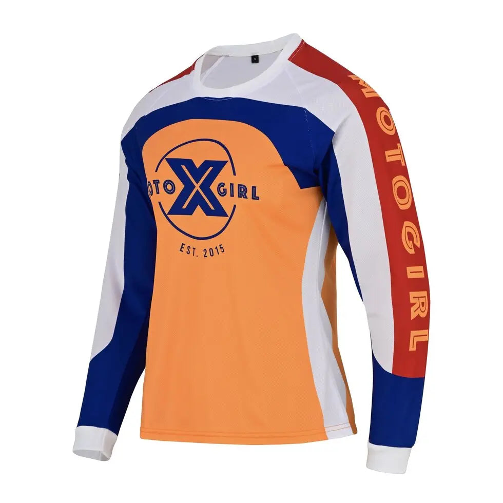MotoGirl Retro Ladies MX Jersey Orange / White / Blue FREE UK Delivery, FREE 365 Day Returns | Moto Central