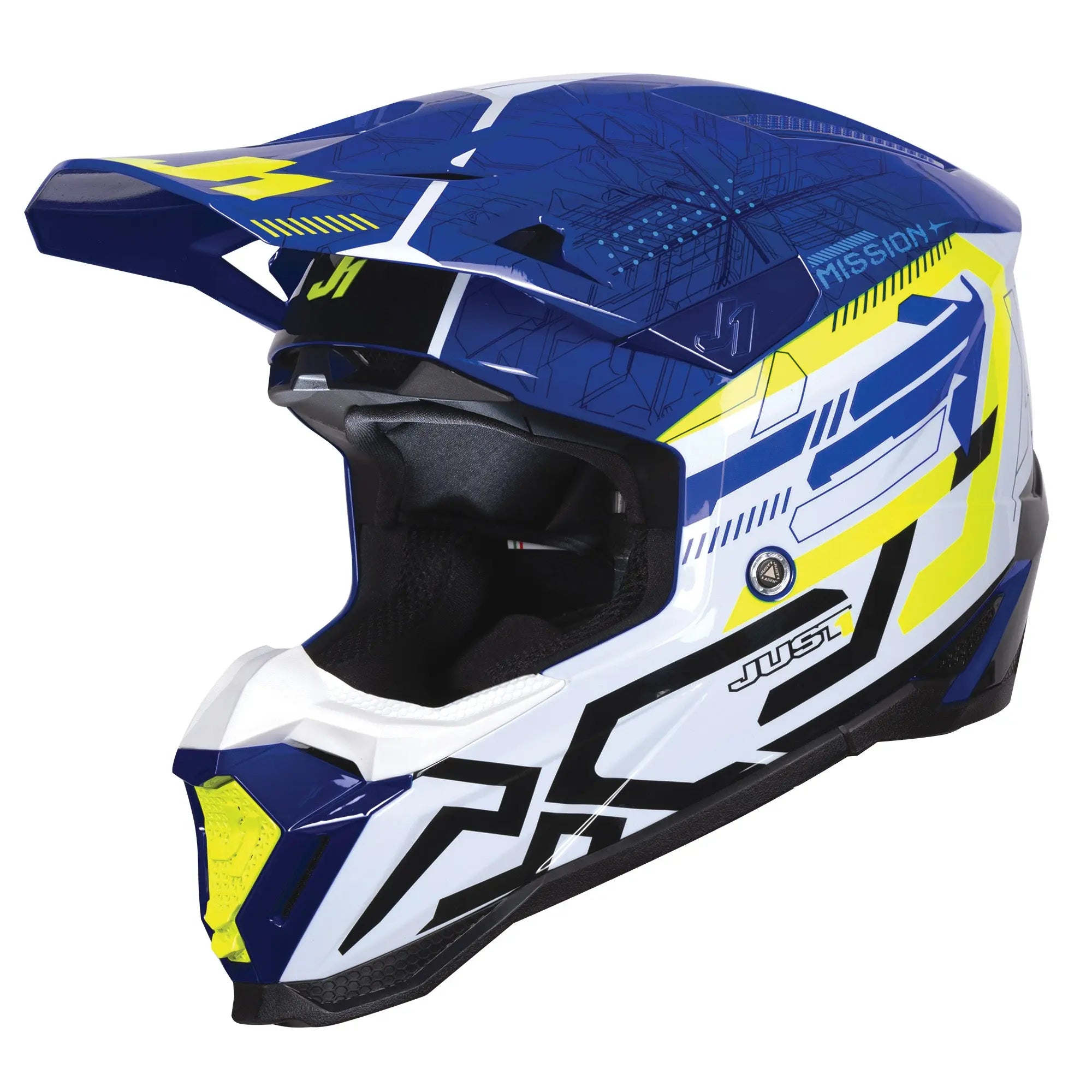 Just1 J40 Mission Fluo Yellow / Gloss Blue FREE UK Delivery, FREE 365 Day Returns | Moto Central
