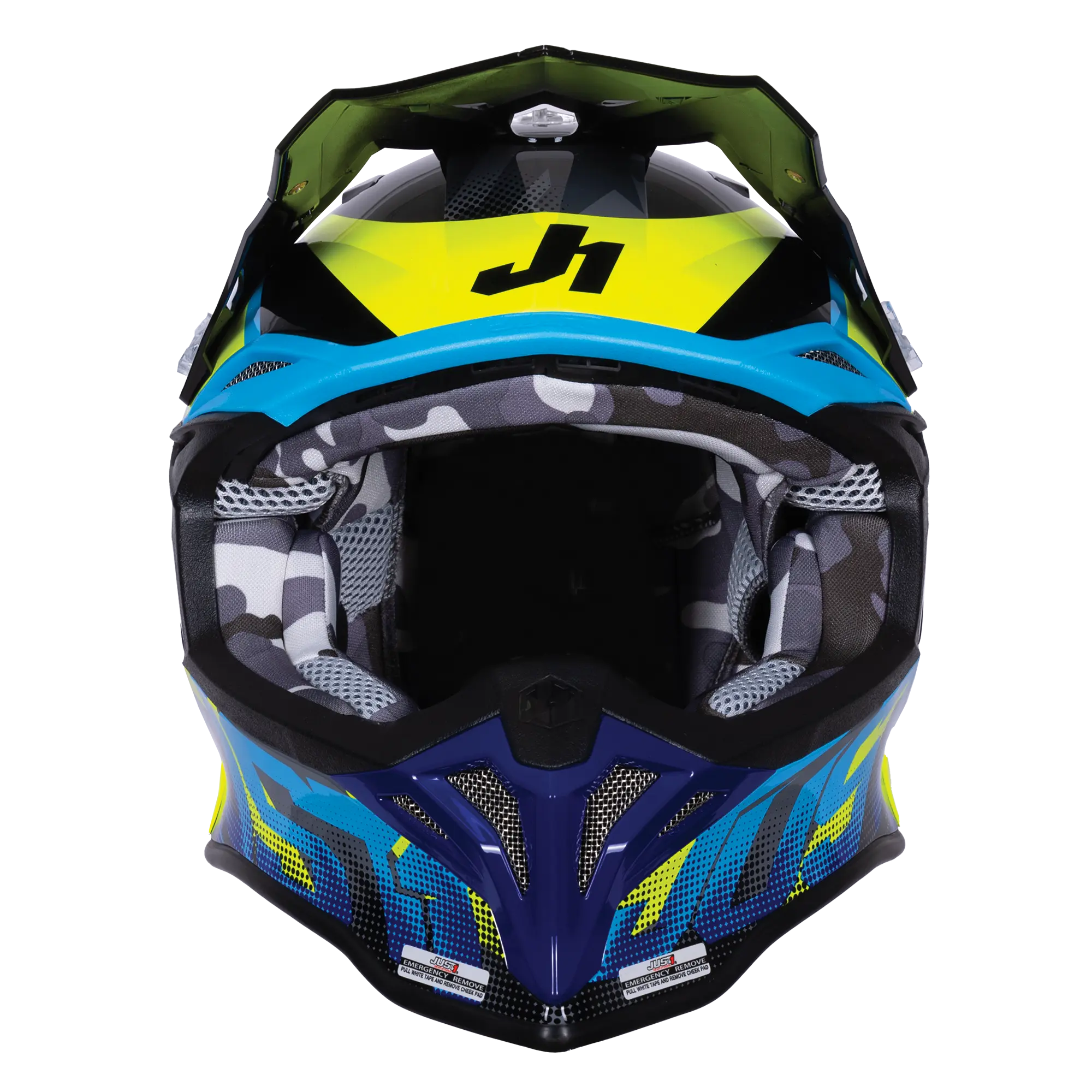 Just1 J39 Revo Blue / Fluo Yellow / Gloss Black FREE UK Delivery, FREE 365 Day Returns | Moto Central