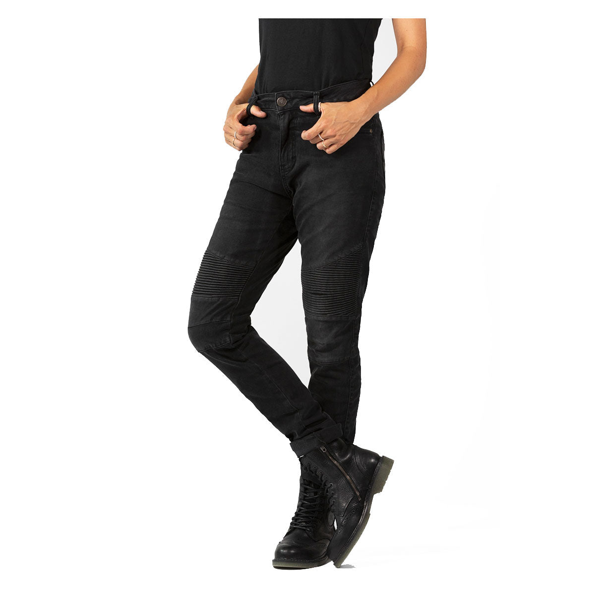 John Doe Betty Biker Ladies Riding Denim Jeans With XTM Fiber Used Black