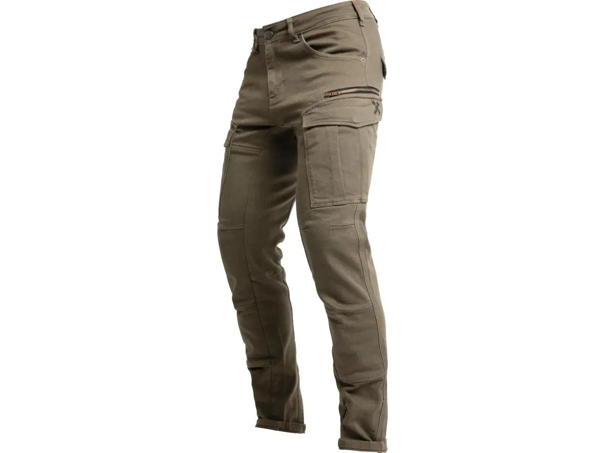John Doe Defender Mono Slim Cut Cargo Trousers Olive - FREE UK Shipping, FREE 365 Day Returns | Moto Central