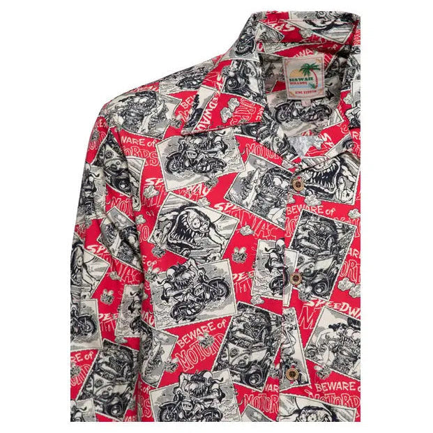 King Kerosin AOP Shirt Off Dark Red — front three-quarter view