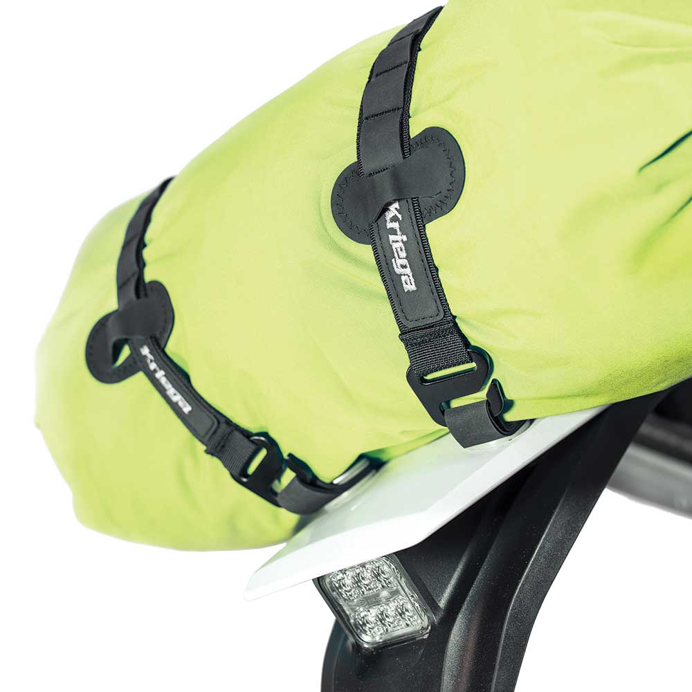 Kriega OS-Cam Straps - securing a roll-top bag to a motorcycle
