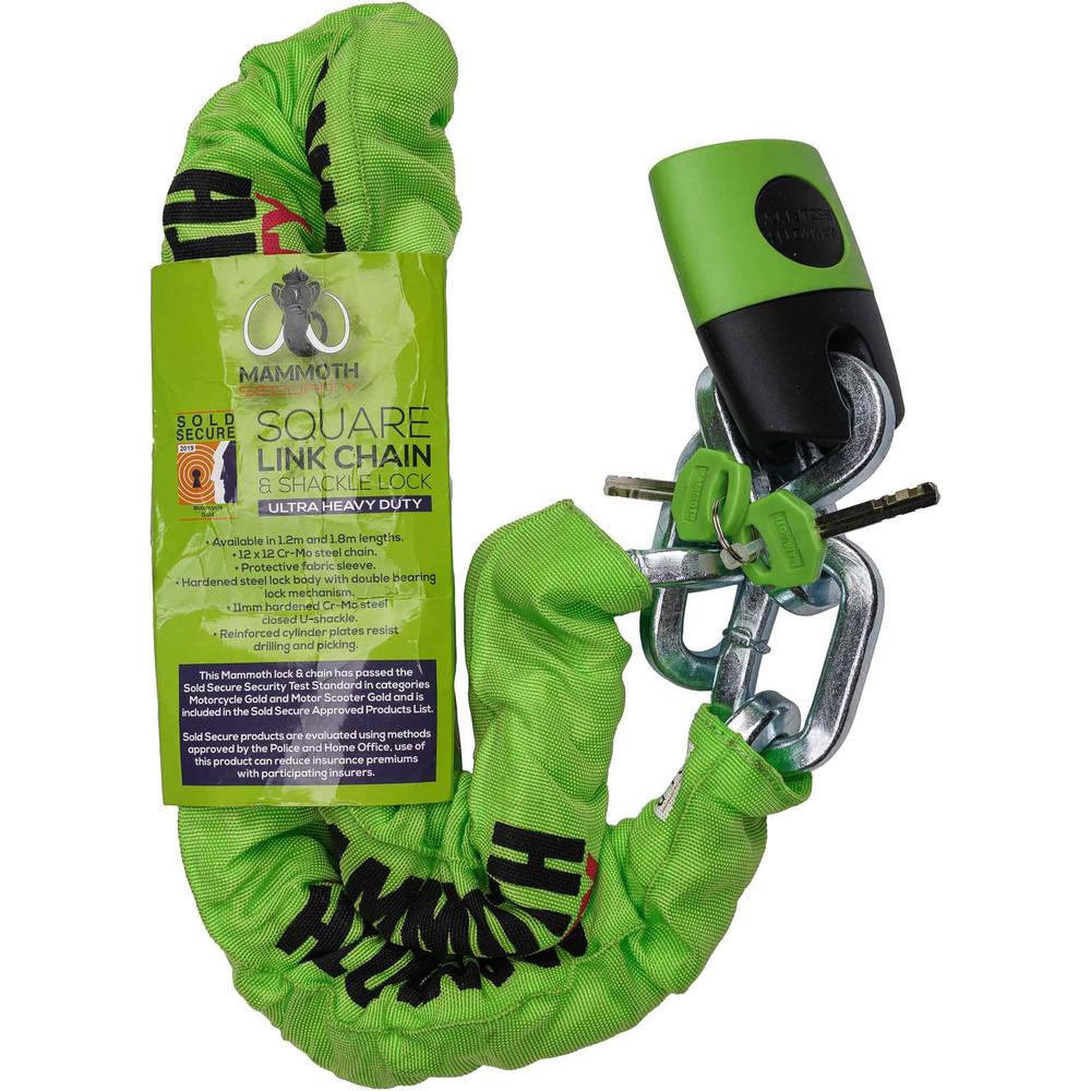 Mammoth Security Sold Secure Gold Approved 12mm X 1.2 M Square Chain With Shackle Lock