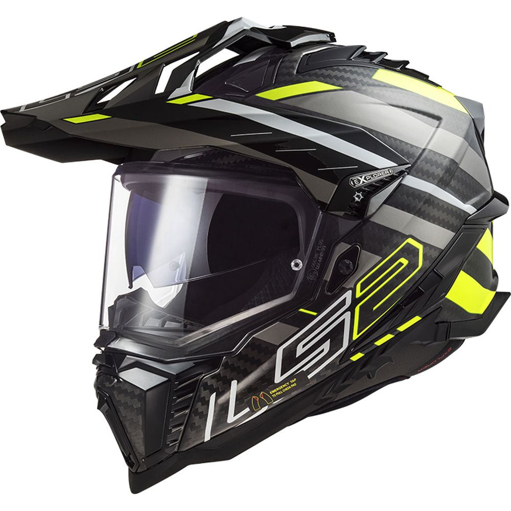 LS2 MX701 Explorer Carbon ECE 22.06 Adventure Edge Gloss Black / Hi-Viz Yellow