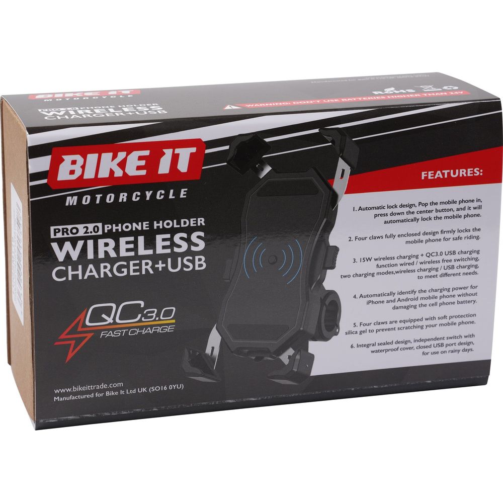 Bike It Pro2 Wireless Phone Charger Cradle With USB