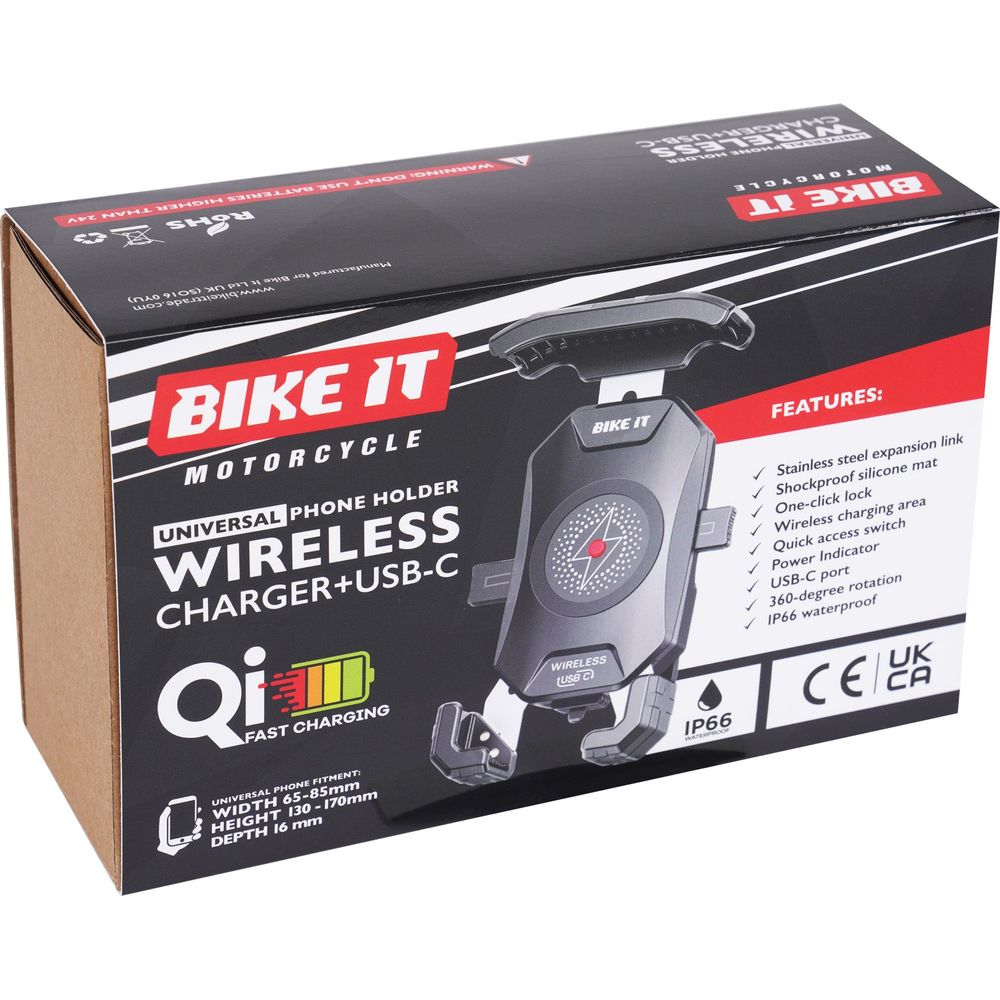 Bike It Universal Phone Holder Wireless Qi Charger + USB-C