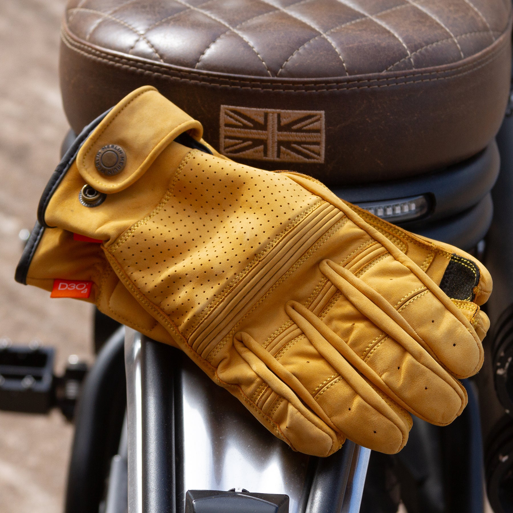 Merlin Leigh D3O Leather Gloves Sand FREE UK Delivery, FREE 365 Day Returns | Moto Central