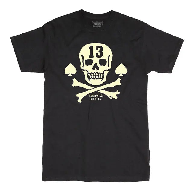 Lucky 13 Pirate Skull T-Shirt Black - FREE UK Shipping, FREE 365 Day Returns | Moto Central