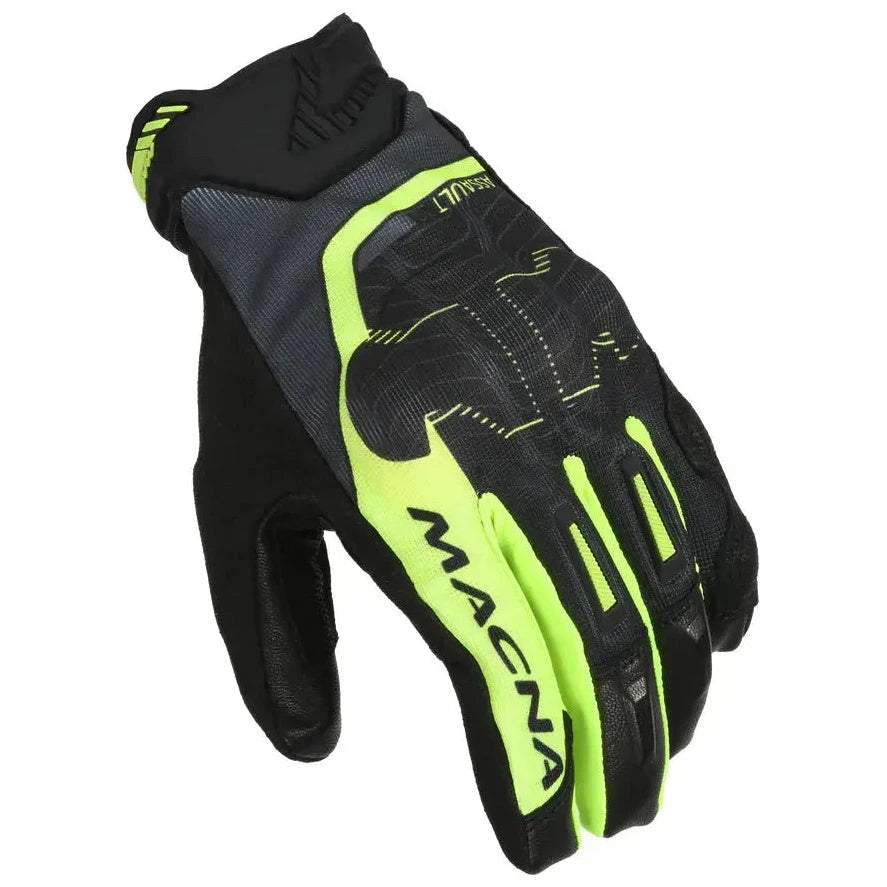 Macna Assault 2.0 Short Textile Gloves Black / Fluo Yellow - FREE UK Shipping, FREE 365 Day Returns | Moto Central