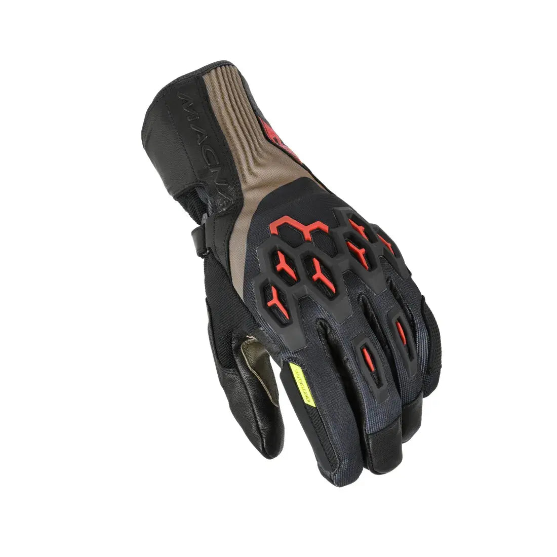 Macna Brawler RTX Textile Gloves Taupe / Red / Black  - FREE UK Shipping, FREE 365 Day Returns | Moto Central