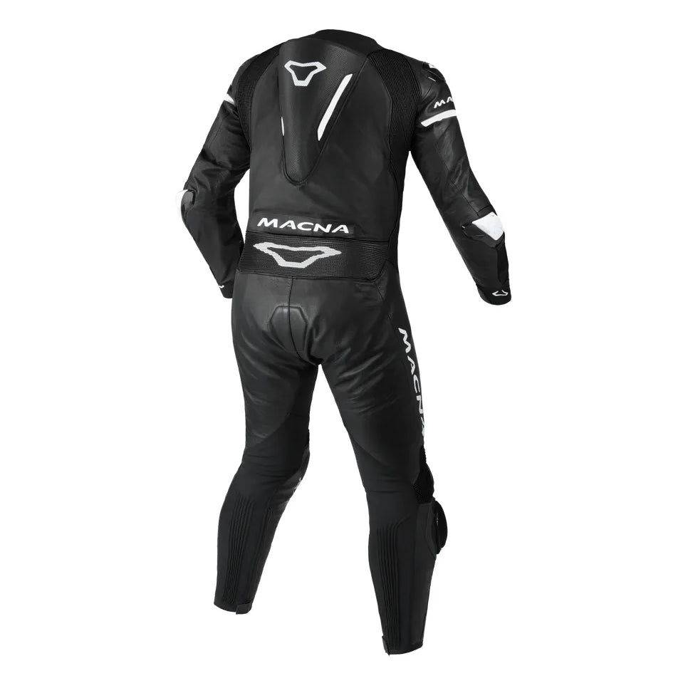 Macna Mizuro 1-Piece Leather Suit Black / White – one-piece motorcycle leather suit rear view