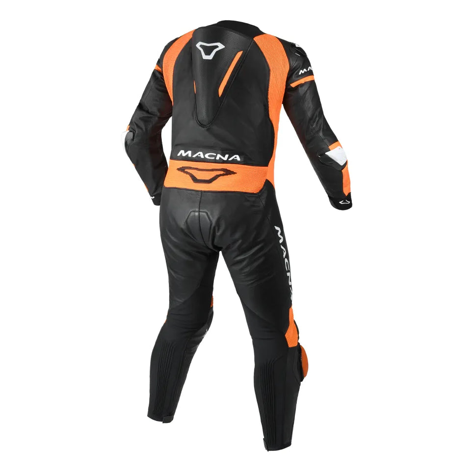 Macna Mizuro 1-Piece Leather Suit Black / Orange – one-piece motorcycle leather suit rear view