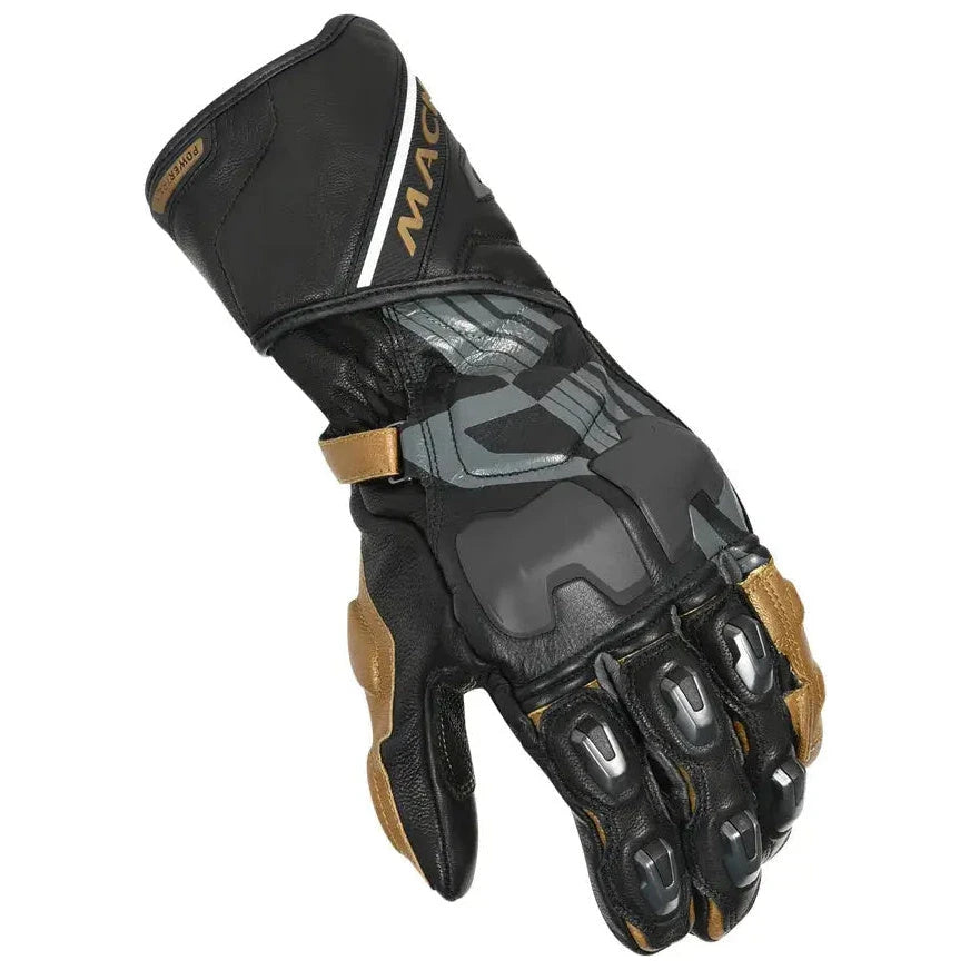 Macna Powertrack Leather Gloves Black / Gold / Dark Grey – knuckle view