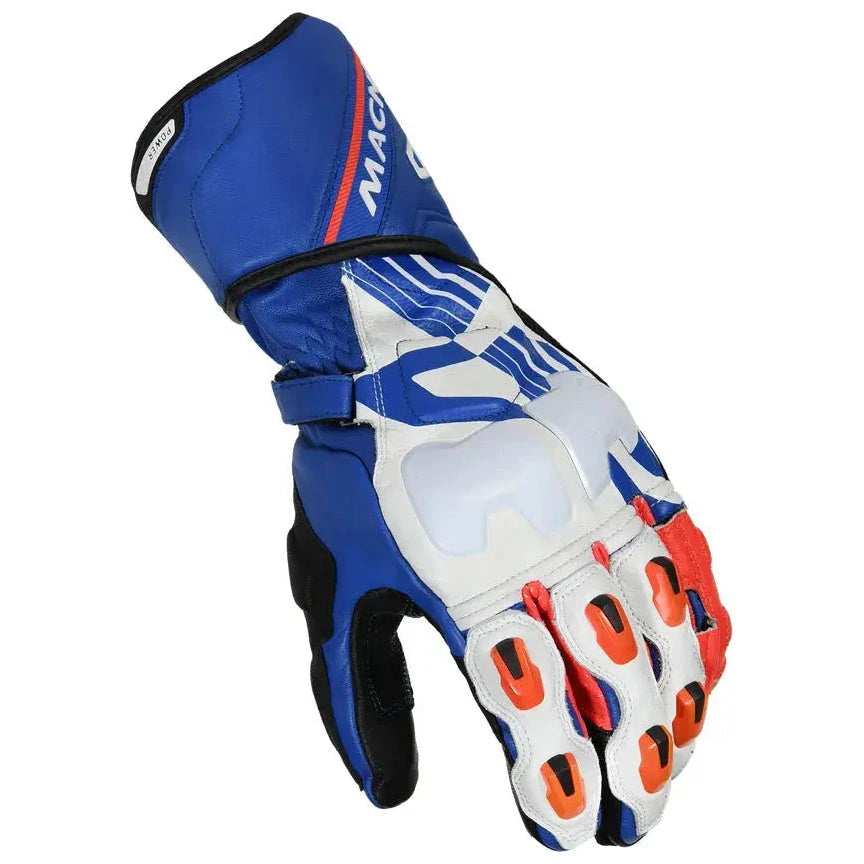 Macna Powertrack Leather Gloves Blue / Black / White – knuckle view