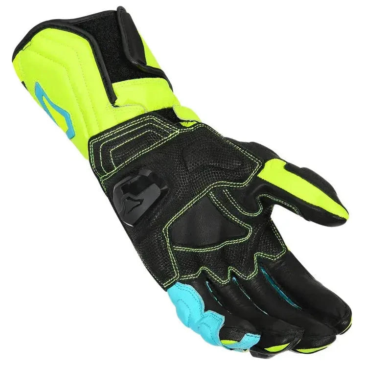 Macna Powertrack Leather Gloves Fluo Yellow / Black / Blue – palm view