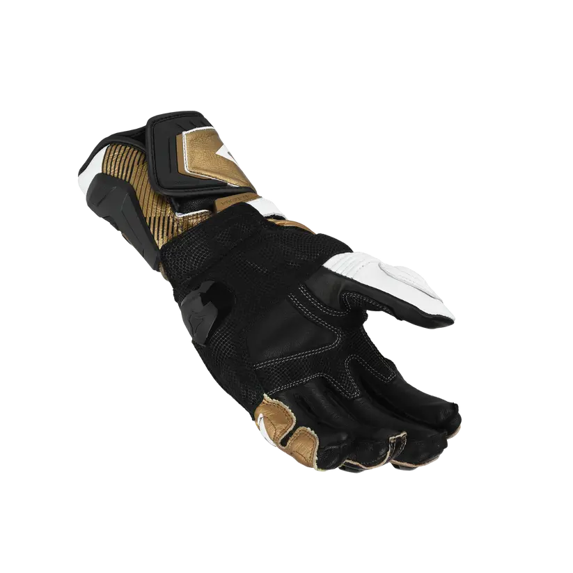 Macna Powertrack 2.0 Leather Gloves Black / White / Gold FREE UK Delivery, FREE 365 Day Returns | Moto Central