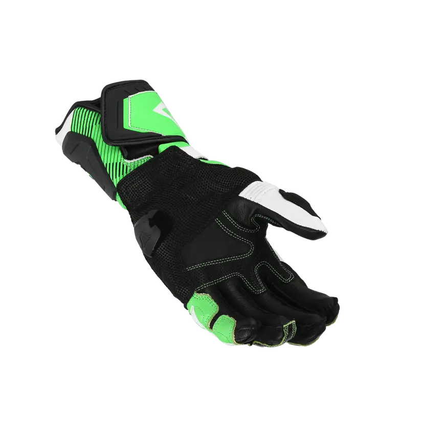 Macna Powertrack 2.0 Leather Gloves Black / Green / White FREE UK Delivery, FREE 365 Day Returns | Moto Central