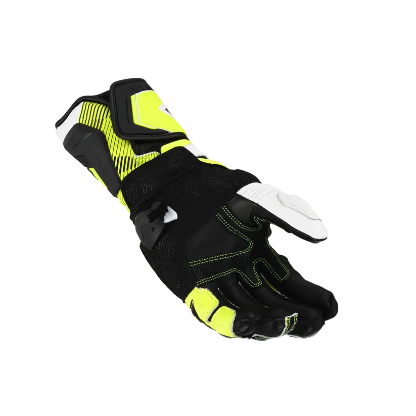 Macna Powertrack 2.0 Leather Gloves Black / Fluo Yellow / White FREE UK Delivery, FREE 365 Day Returns | Moto Central