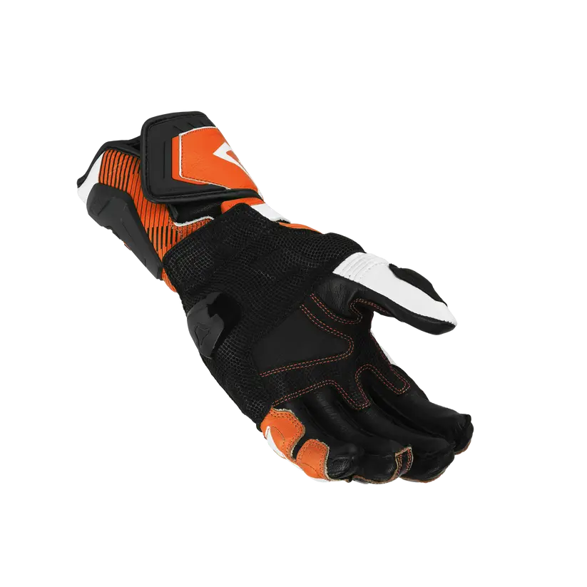 Macna Powertrack 2.0 Leather Gloves Black / Orange / White FREE UK Delivery, FREE 365 Day Returns | Moto Central