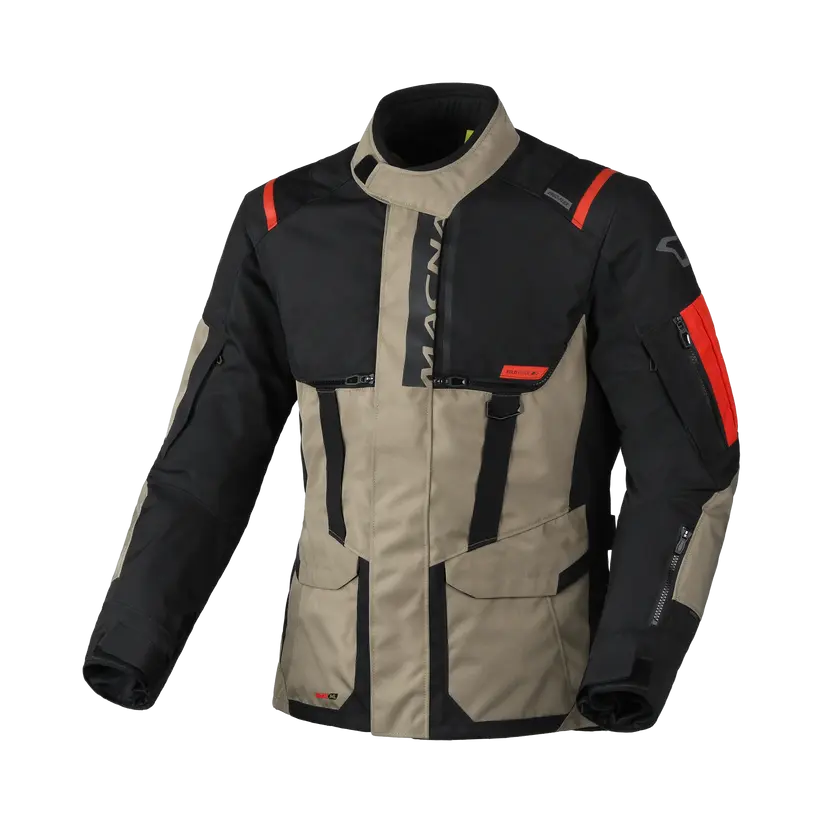 Macna Rancher 2.0 Textile Jacket Taupe / Red FREE UK Delivery, FREE 365 Day Returns | Moto Central