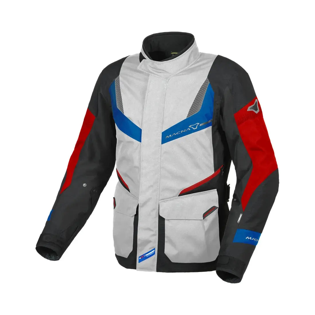 Macna Rancher Textile Jacket Light Grey / Blue / Red - FREE UK Shipping, FREE 365 Day Returns | Moto Central