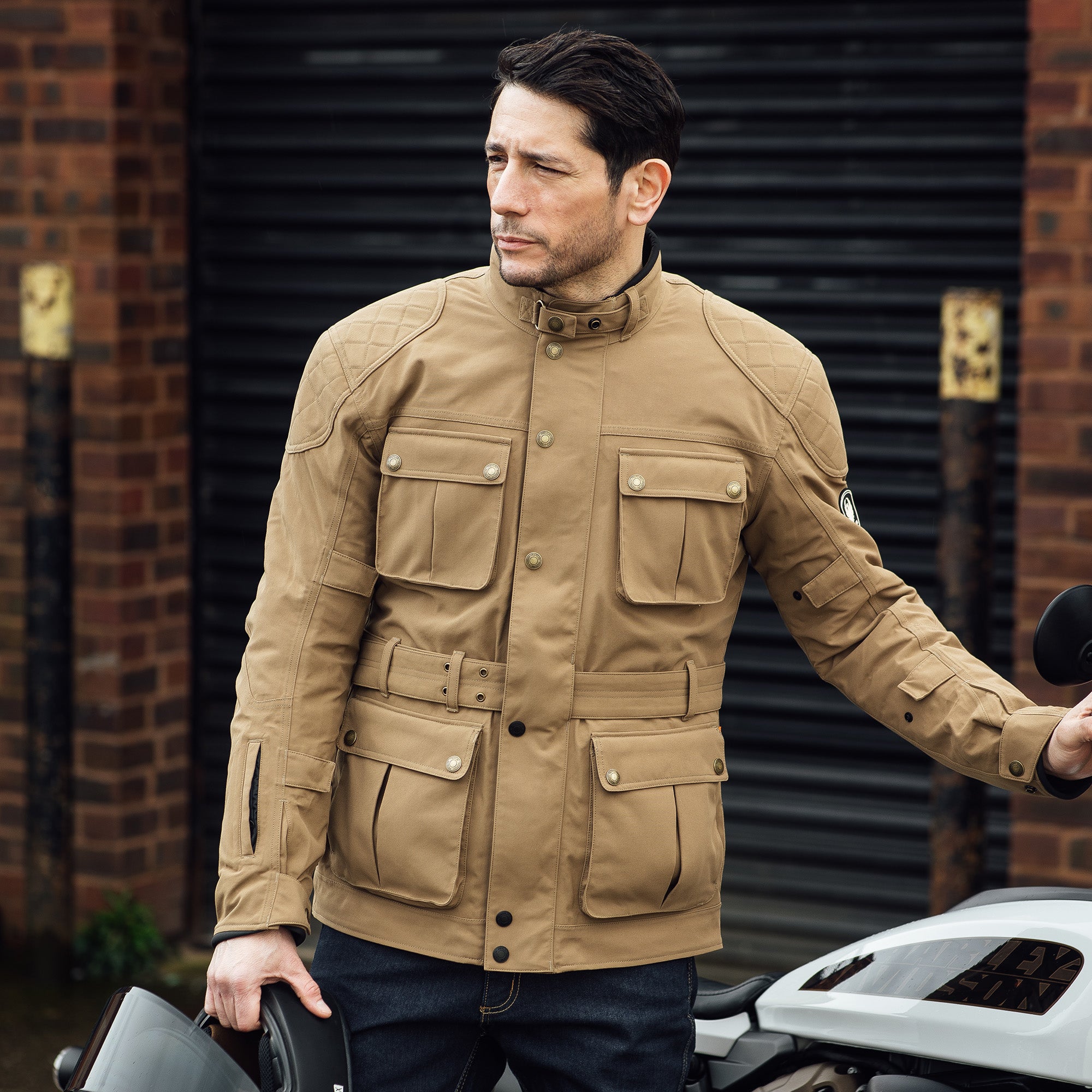 Merlin Burslem D3O Eco Laminated Textile Jacket Sand FREE UK Delivery, FREE 365 Day Returns | Moto Central