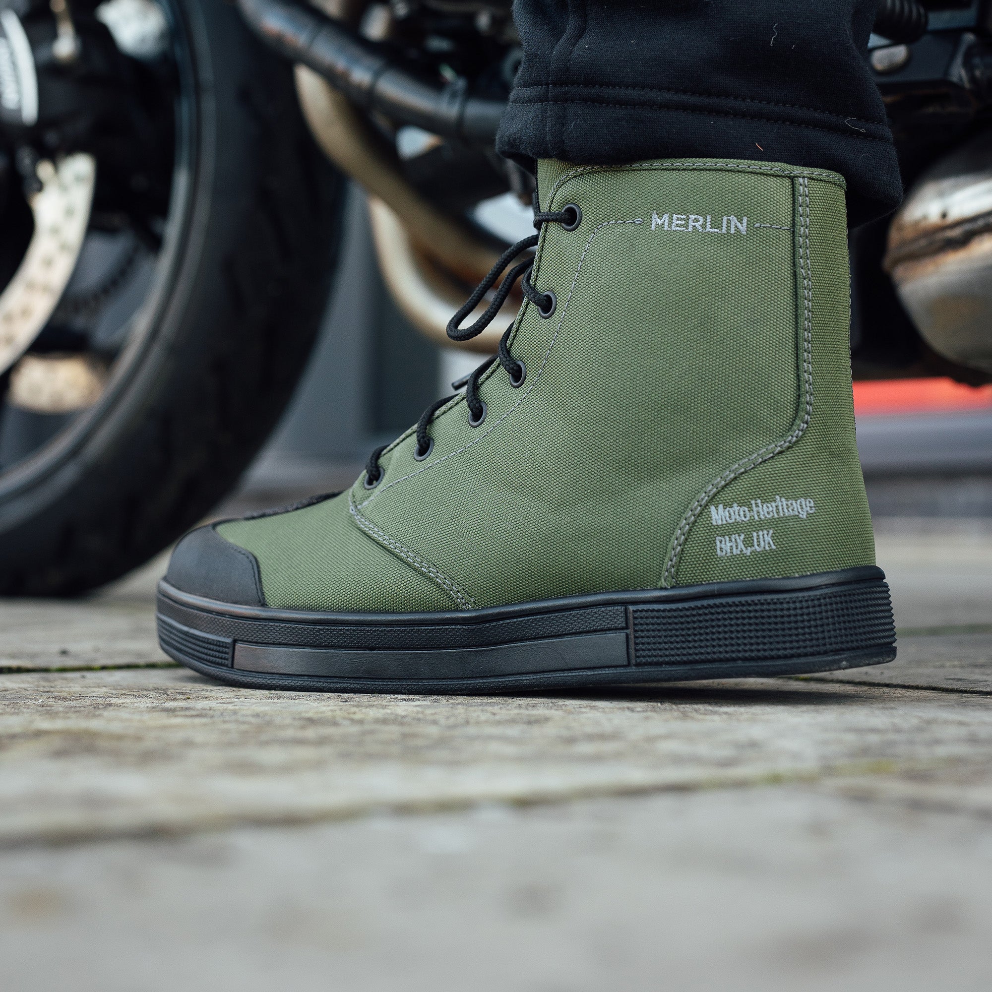 Merlin Knots D3O Canvas Boots Olive FREE UK Delivery, FREE 365 Day Returns | Moto Central