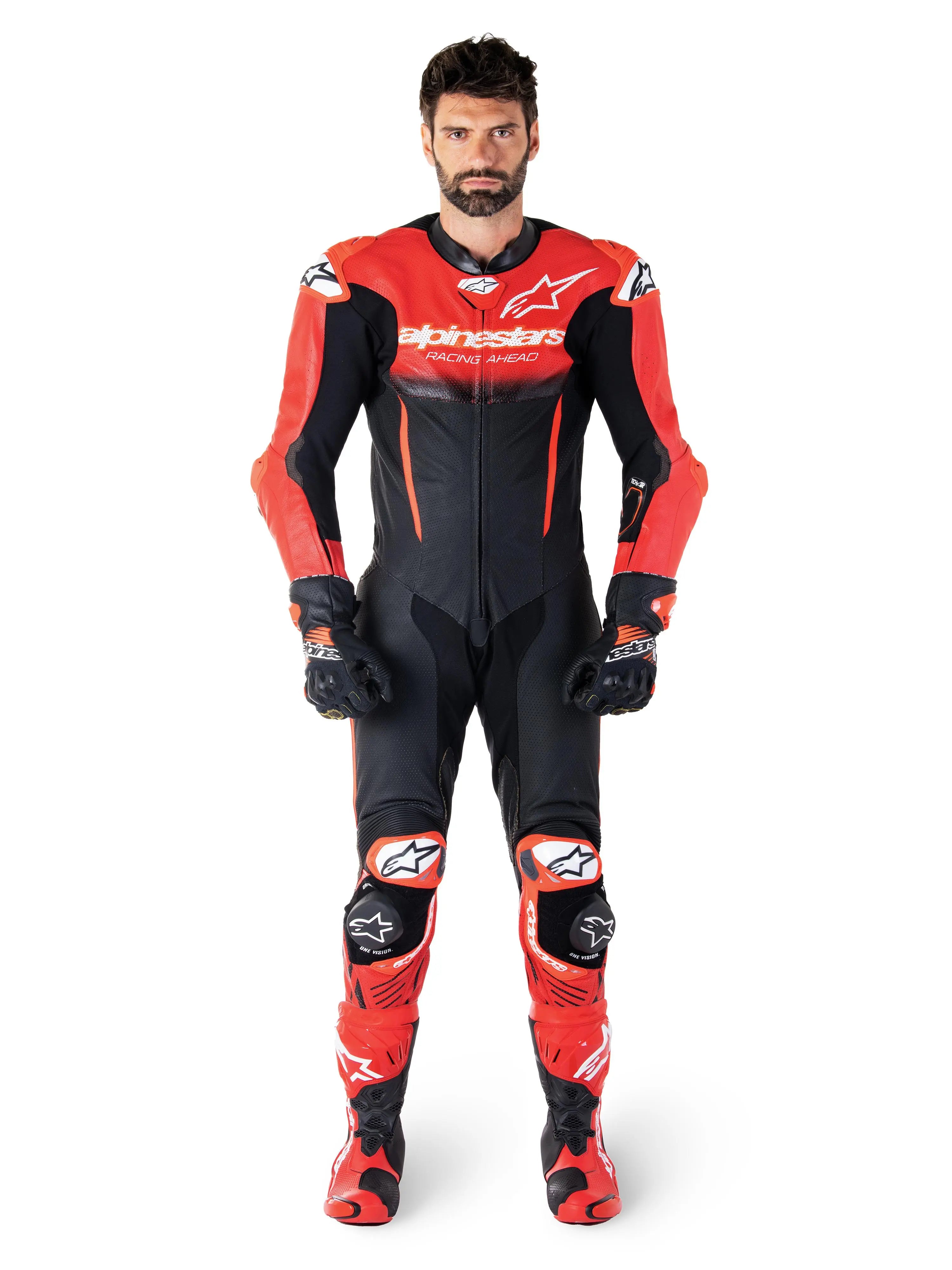 Alpinestars GP-R7 One Piece Leather Suit Black / Mid Red - FREE UK Shipping, FREE 365 Day Returns | Moto Central