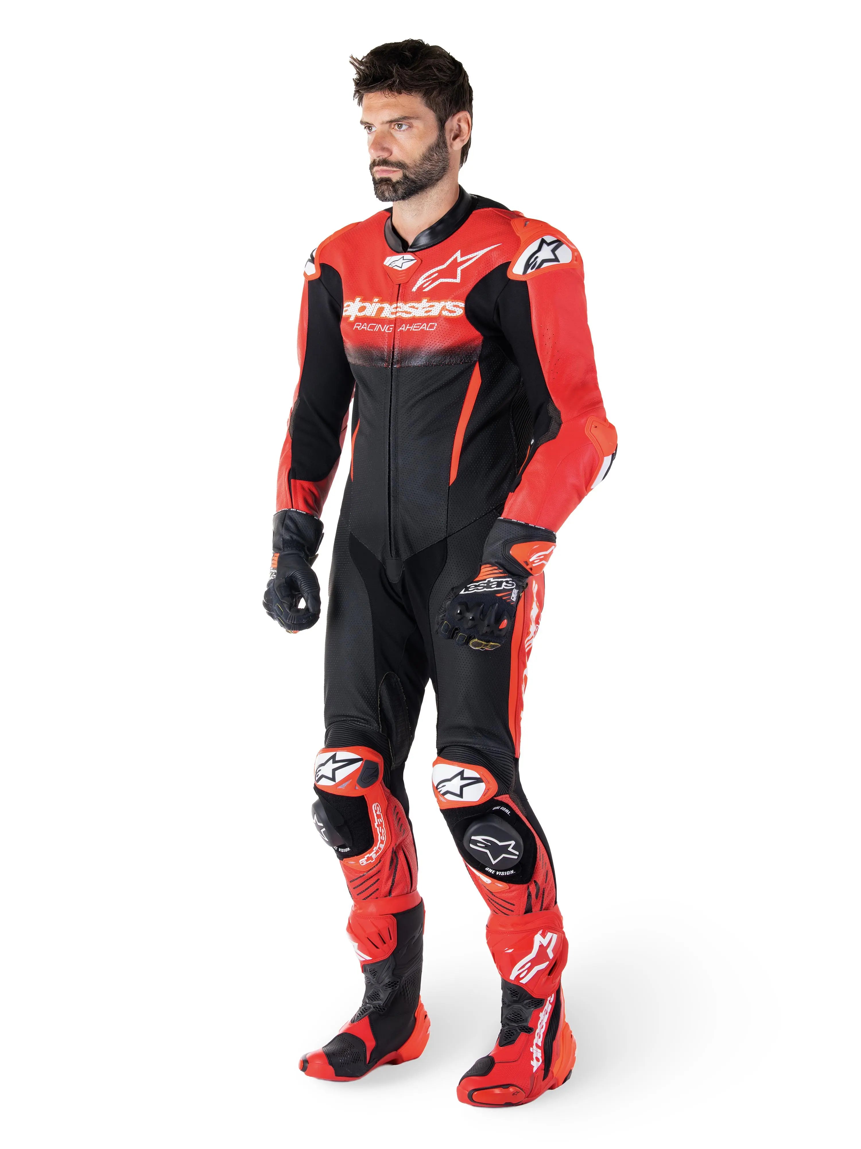Alpinestars GP-R7 One Piece Leather Suit Black / Mid Red - FREE UK Shipping, FREE 365 Day Returns | Moto Central