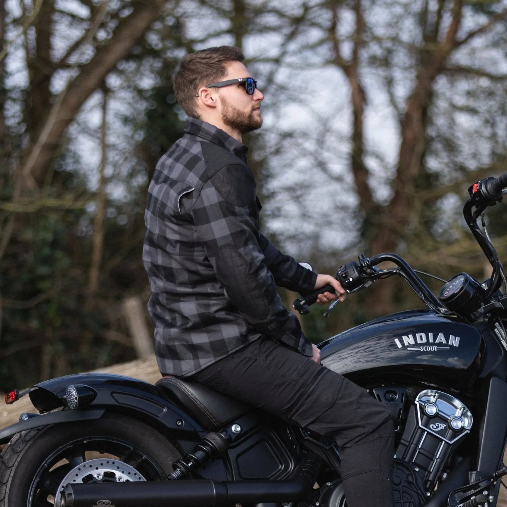 MotoBull Woody Flannel Textile Jacket Grey - FREE UK Shipping, FREE 365 Day Returns | Moto Central