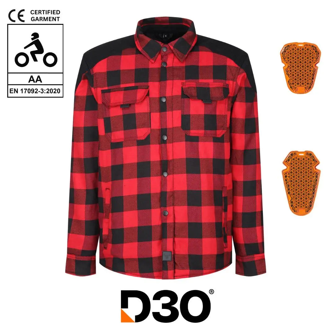 MotoBull Woody Flannel Textile Jacket Red - FREE UK Shipping, FREE 365 Day Returns | Moto Central