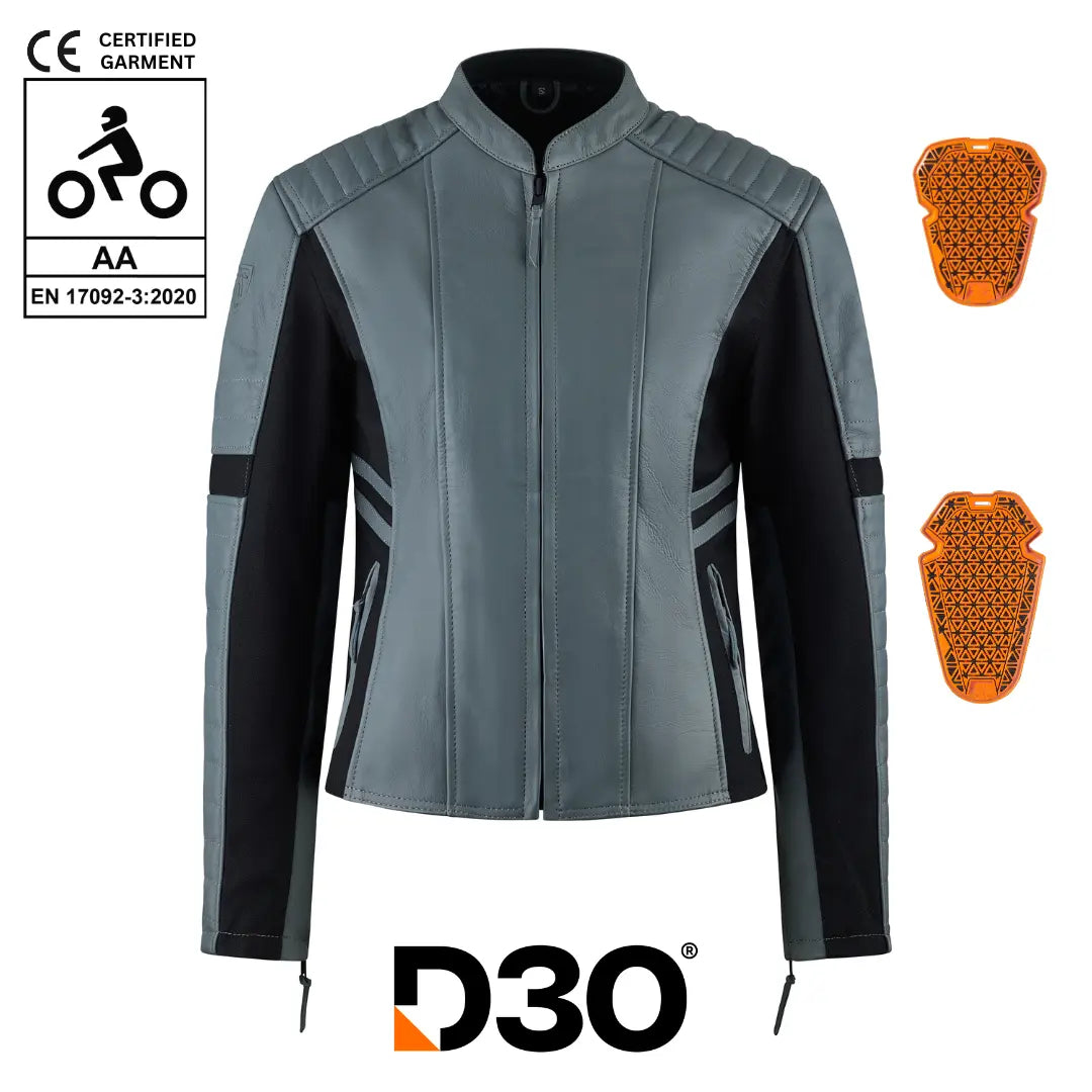MotoGirl Amelia Ladies Leather Jacket Grey FREE UK Delivery, FREE 365 Day Returns | Moto Central