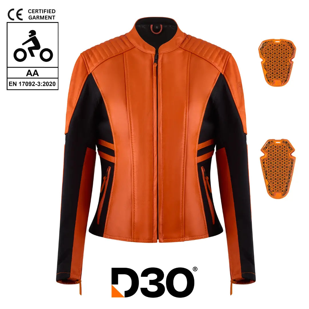 MotoGirl Amelia Ladies Leather Jacket Orange FREE UK Delivery, FREE 365 Day Returns | Moto Central